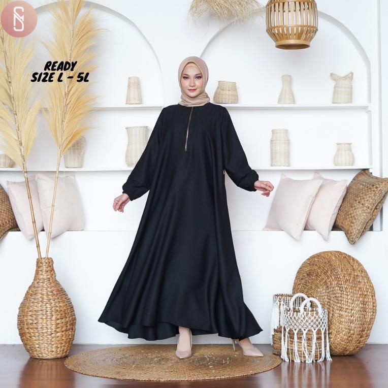 [NUT. 8675] Myshawl Jasmine Hitam Gamis Syar'i Jumbo Premium Ld 140