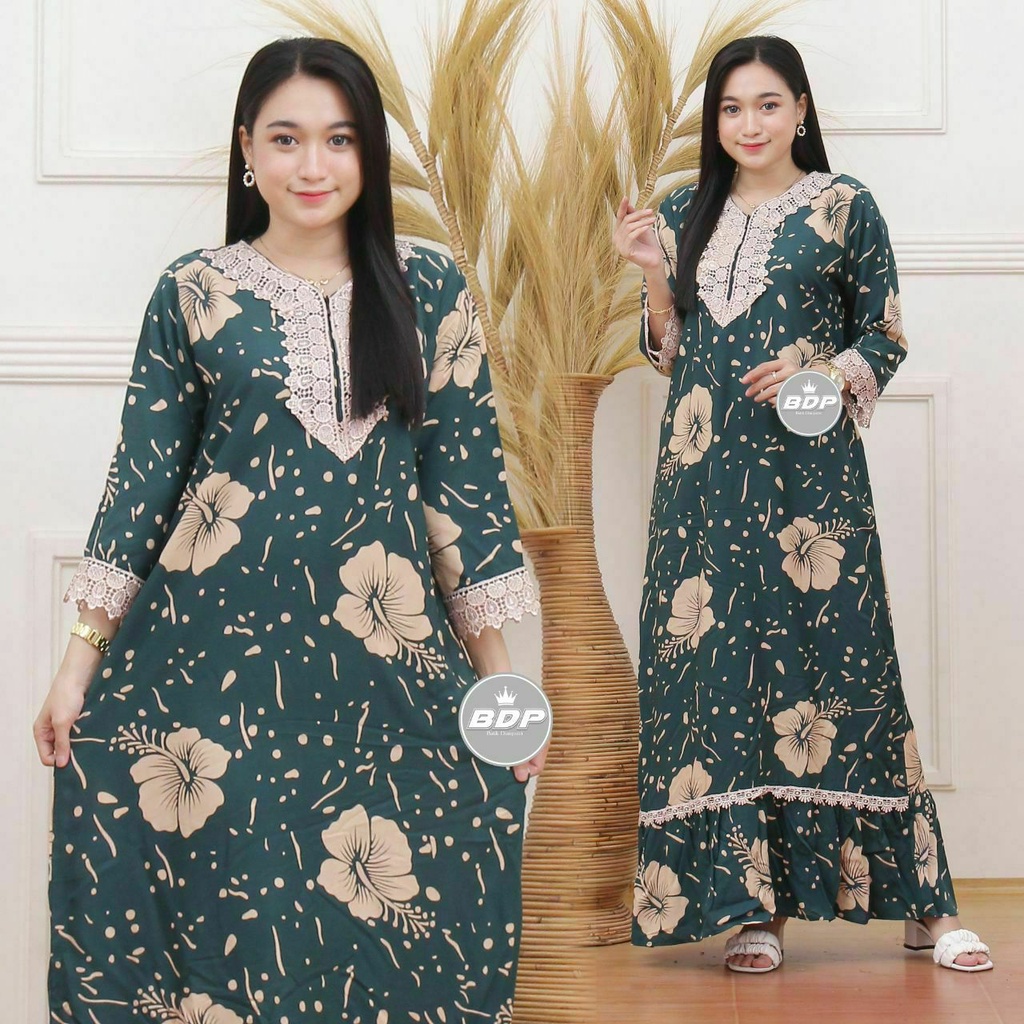 Dianputri - Daster Arab Zeema | Rayon Super Grade A | Resleting Depan Busui | Renda Milo Ori-Bnga spatu ijo botol