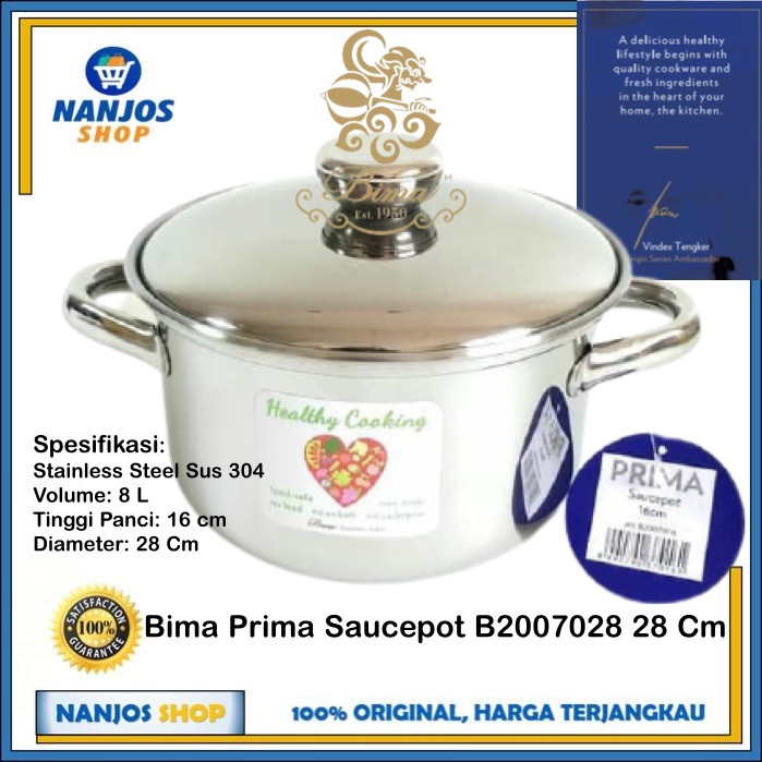 Bima Panci + Tutup Prima Panci Saus Saos Saucepot 28 Cm Stainless steel B2007028 / B200728