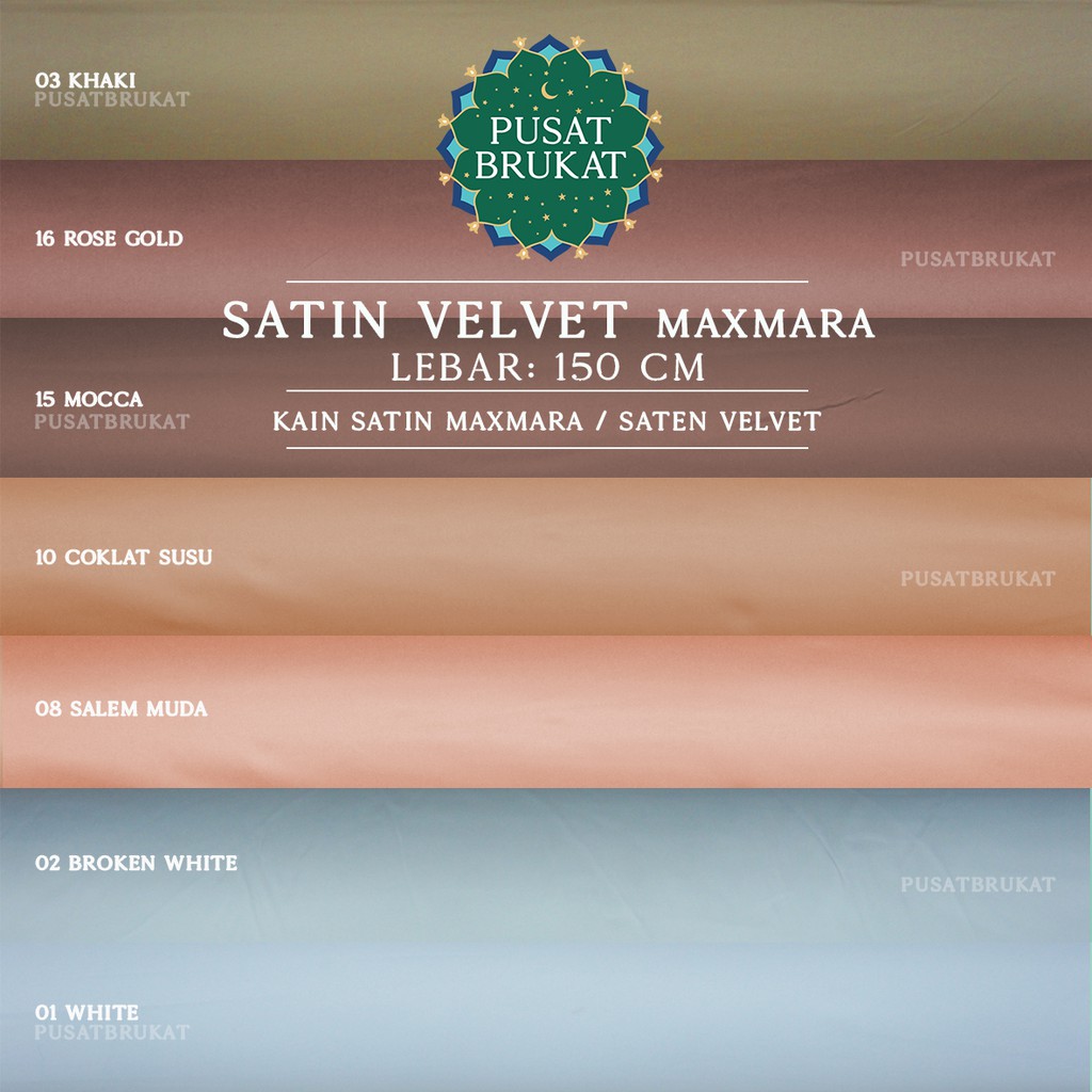 KAIN SATIN VELVET MAXMARA / SATEN PREMIUM - WARNA GELAP / TERANG , LEBAR 150CM [harga per 0.5m]