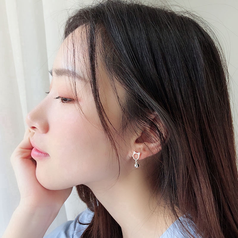 Cat Bell Stud Earring Women Fashion Silver Earrings Jewelry Gifts Sweet Heart Jewelry