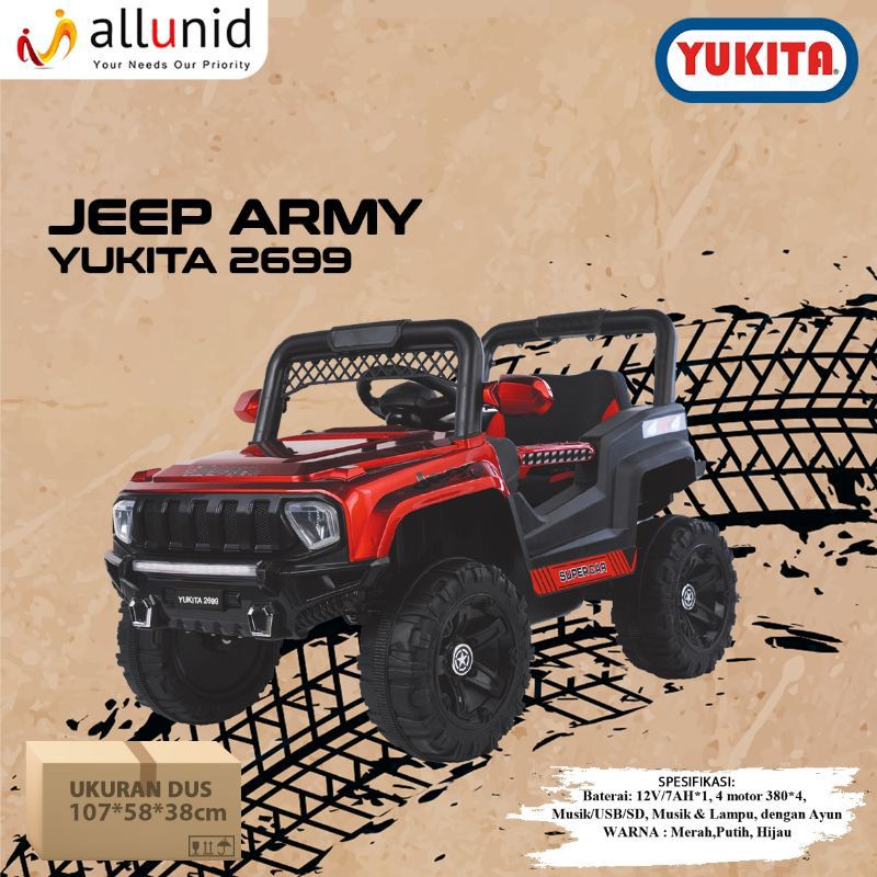 MOBIL AKI JEEP ARMY YUKITA 2699 - MAINAN MOBIL AKI -MAINAN ANAK