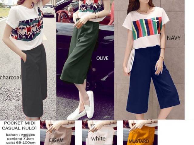 Celana kulot 7per8 midi berkantong casual pocket cullote pants