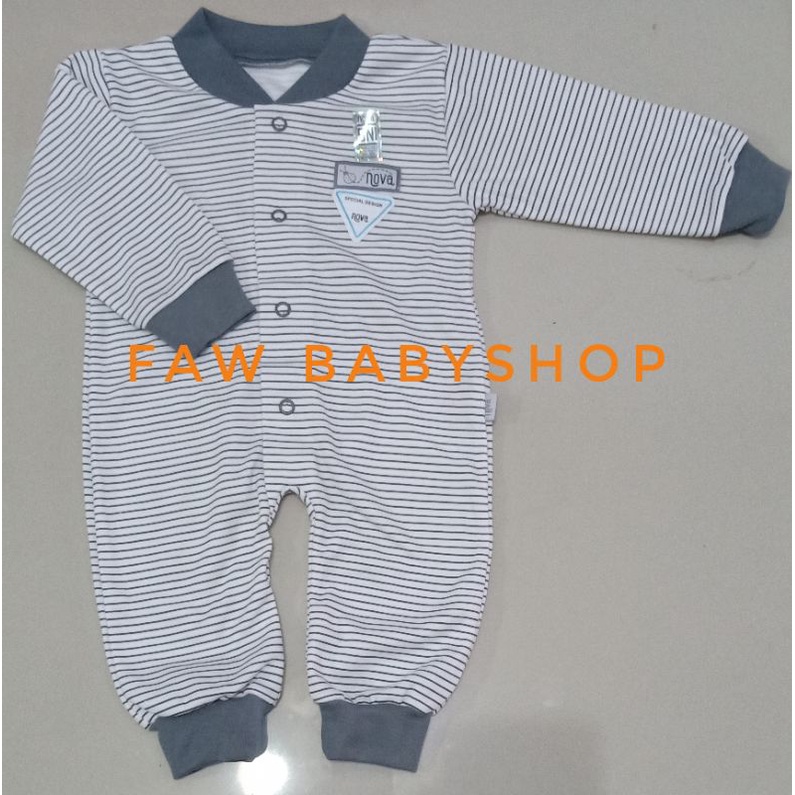 NOVA Sleepsuit / Jumper Panjang Buka / Tutup Kaki / Baju Kodok Panjang Bayi Polos / Motif Abu / Coklat SNI-Abu Garis (BK)