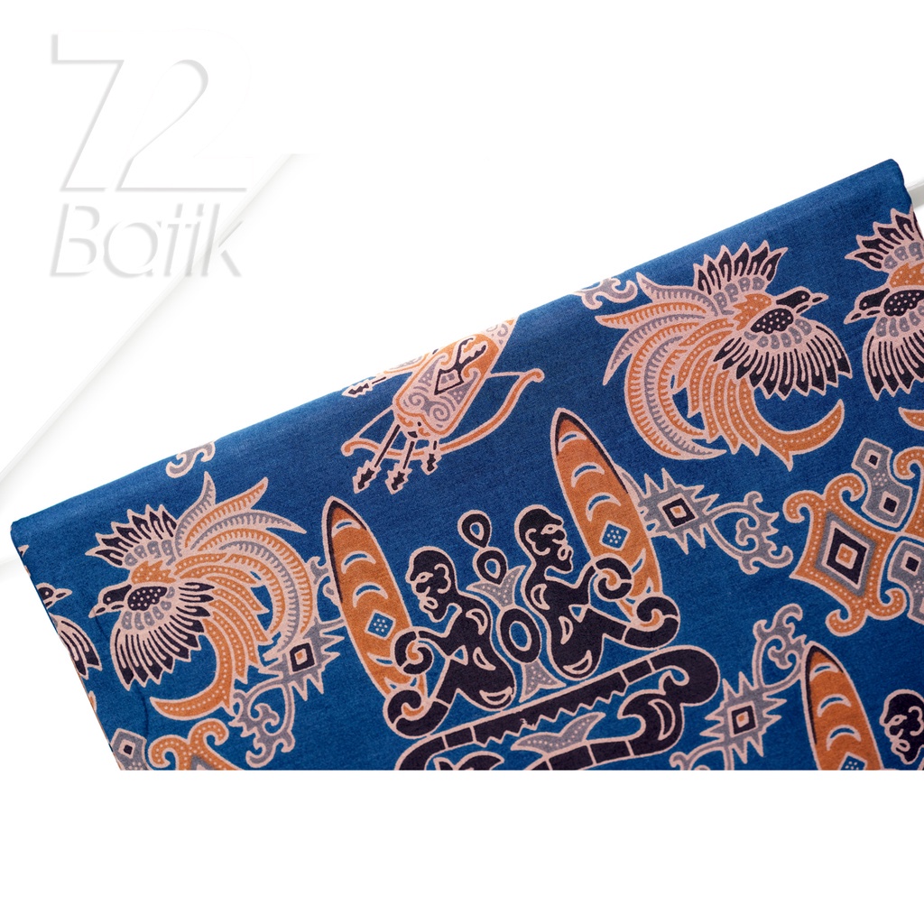 KAIN BATIK PREMIUM Bahan Katun Motif Burung Asmat Warna Biru 721250 Cap 72 Jarik Jarit Samping Kebat Panjang Batik Katun Modern Premium Bahan Seragam Batik Pernikahan Kantor Keluarga Murah Kamen Jadi Batik Bali Lembaran