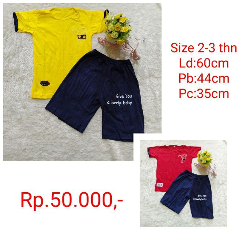 Setelan anak kaos Celana pendek kotak bahan kaos tebal good quality