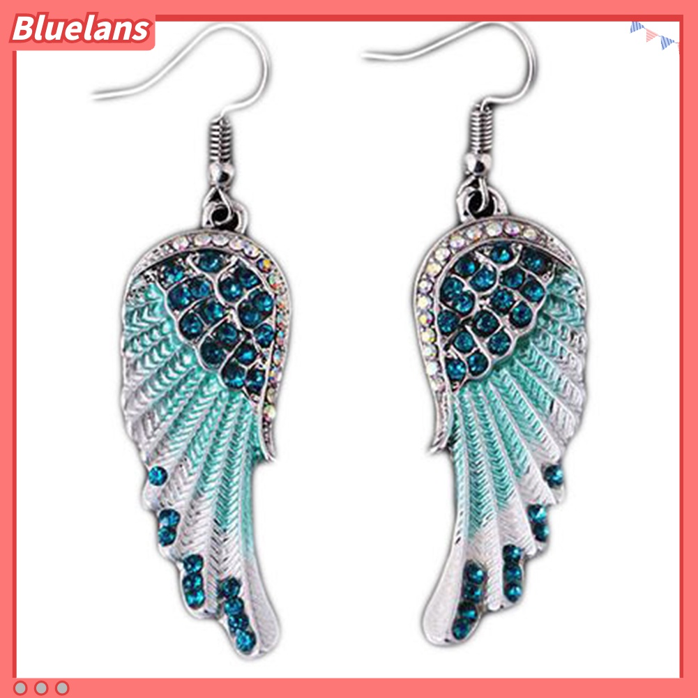 Anting Kait Gantung Desain Sayap Malaikat Aksen Berlian Imitasi Untuk Wanita