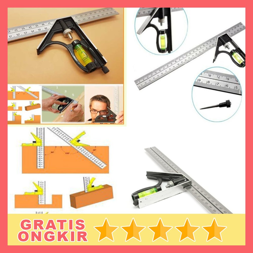 

Mistar Penggaris Siku Tukang Multifungsi - ZEAST - Black