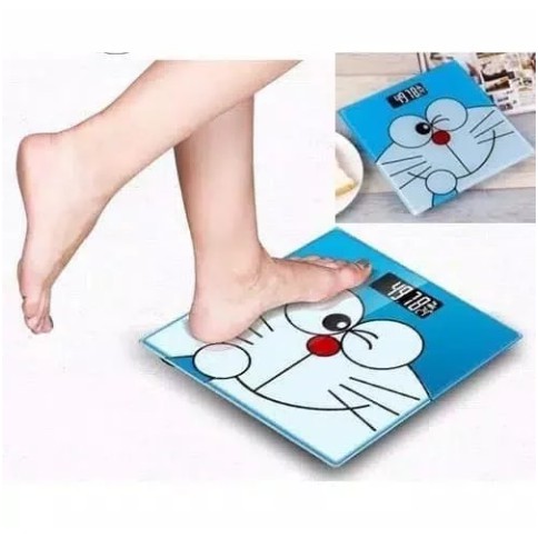 Timbangan badan digital portable kaca motif kartun doraemon hello kitty ukuran besar 28cm