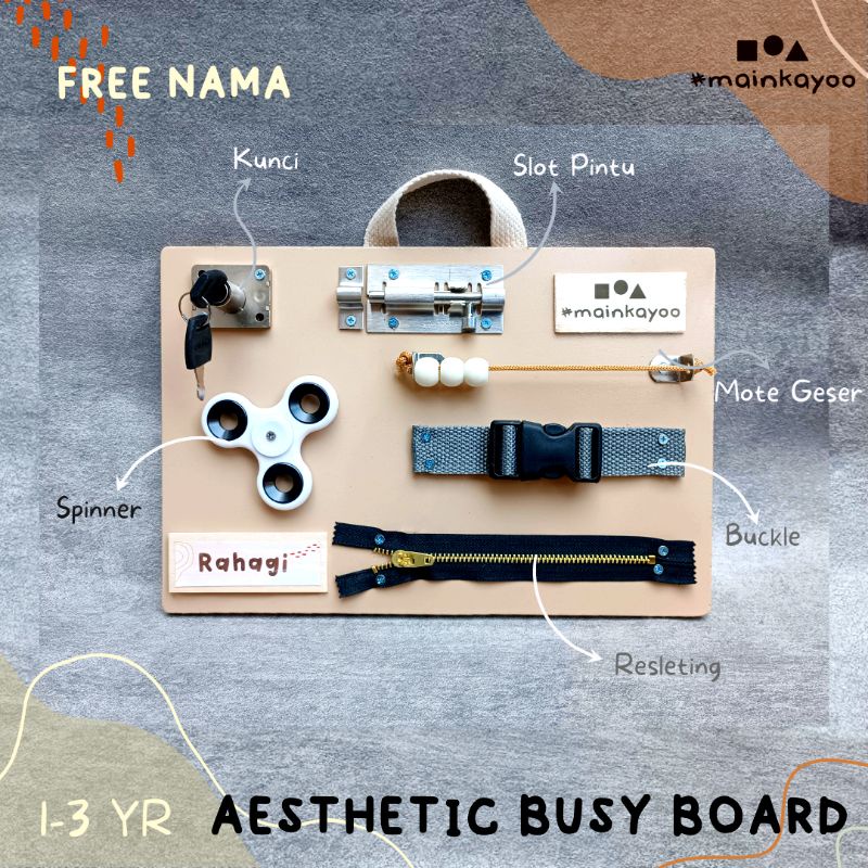 PROMO Papan Main - Busy Board 20x30 , Mainan Kayu Edukasi Montessori Sensori Anak