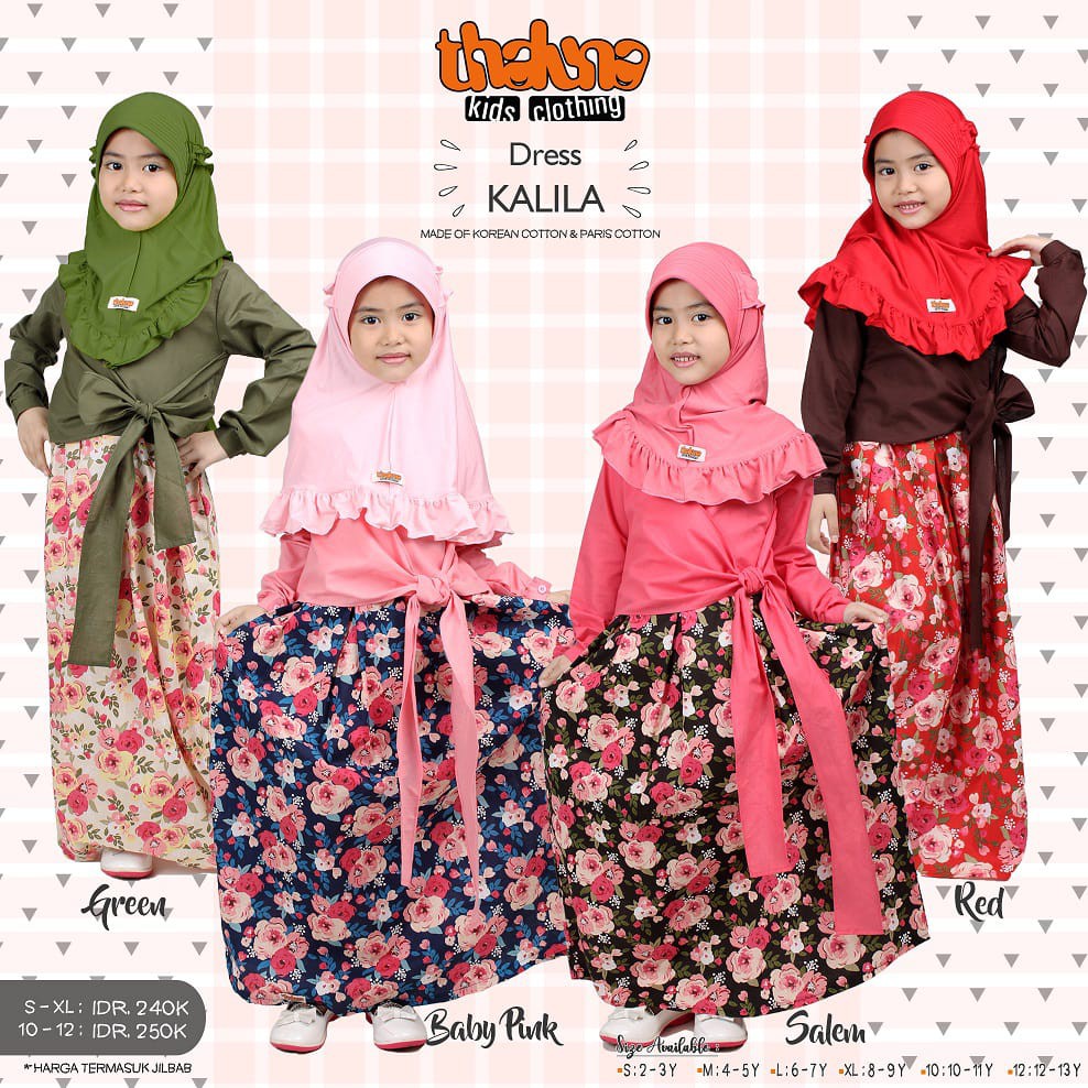 Dress Kalila By Thaluna Kids Clothing / Gamis Pakaian Anak Perpuan Muslim