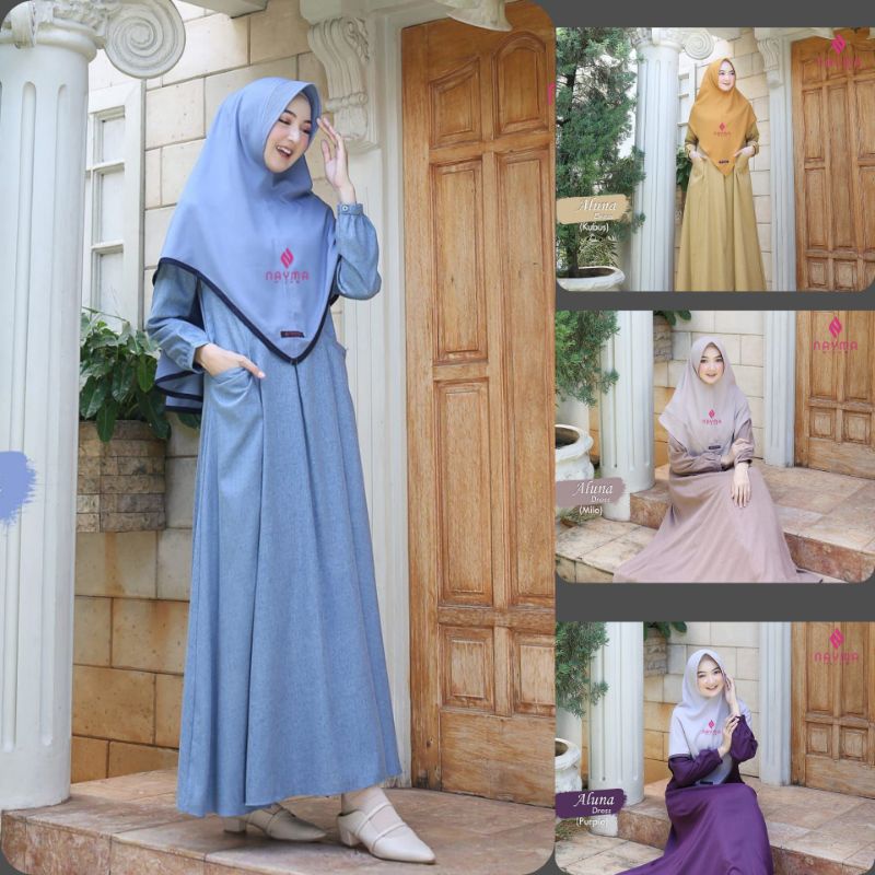 Aluna dress by.Nayma hijab/gamis polos/gamis adem