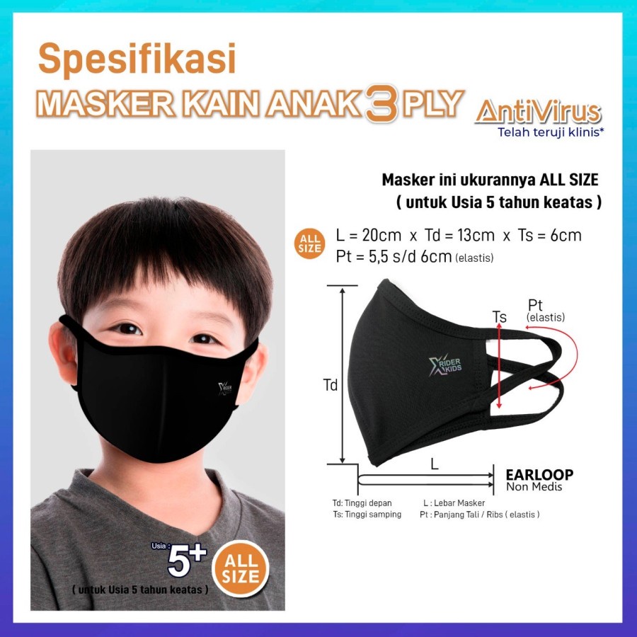 Masker Kain Anak 2 Ply // 3 Ply - Earloop