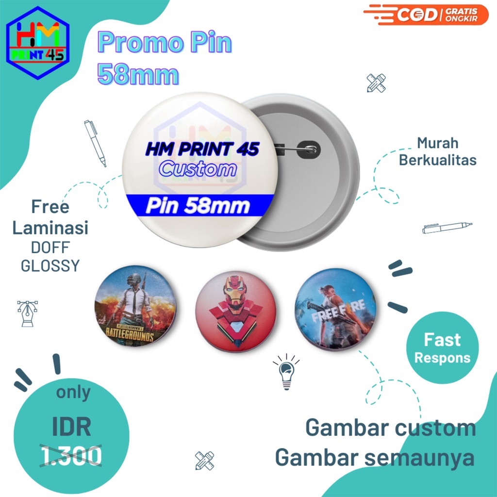 Cetak Pin Peniti Custom 58 mm Hitam termurah / Pin Peniti Custom semua desain