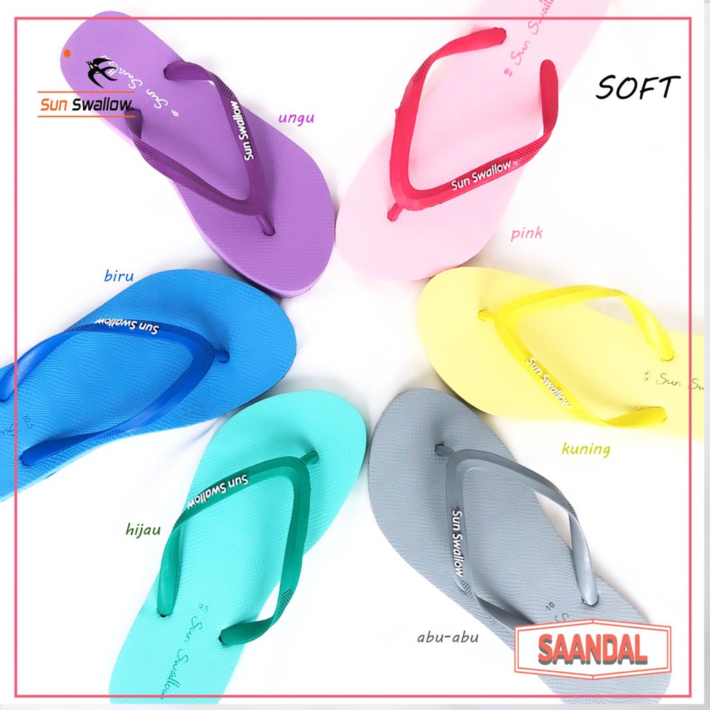 Sandal Jepit Wanita Sun Swallow Lady Ladies Soft Warna Polos Karet Tidak Licin (Bisa Satuan COD)