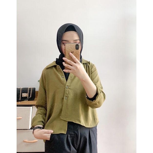 VS - HANIN CROP / KEMEJA CROP / KEMEJA CRINKLE WANITA