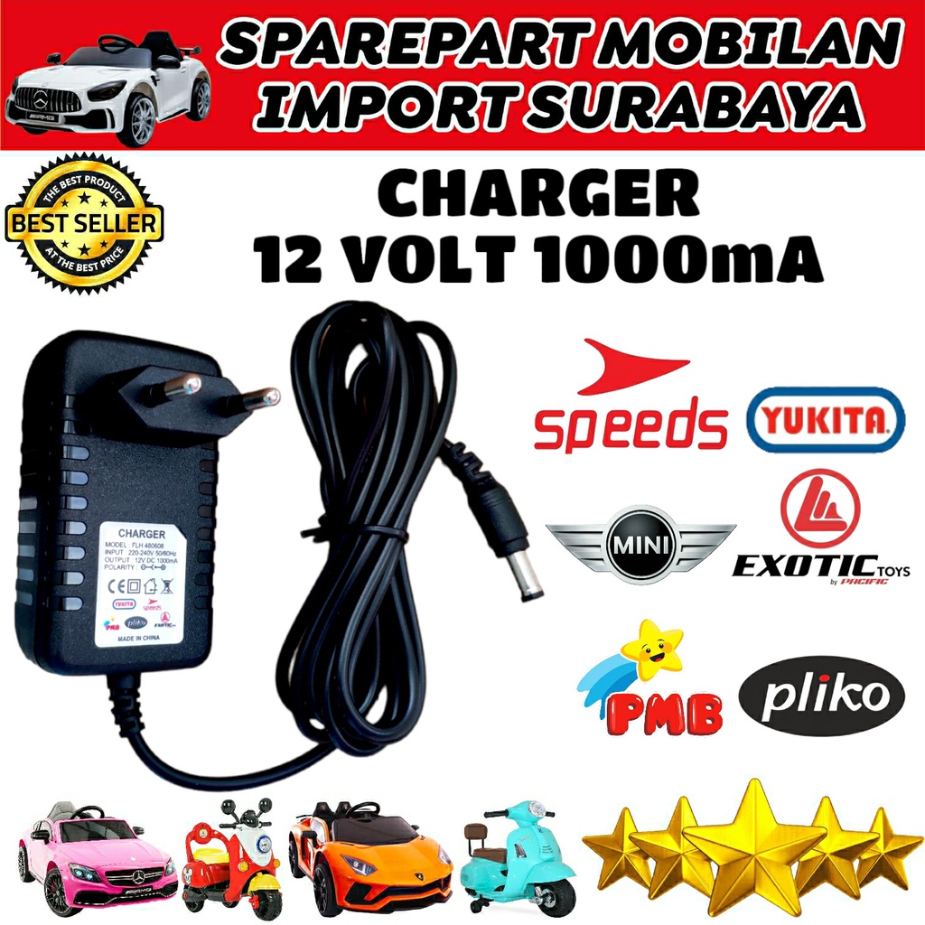 ADAPTOR 12V FLH480608 CHARGER MOBIL DAN MOTOR ANAK MAINAN REMOTE CONTROL 12 VOLT PLIKO PMB YOTTA YUKITA 1 AMPER