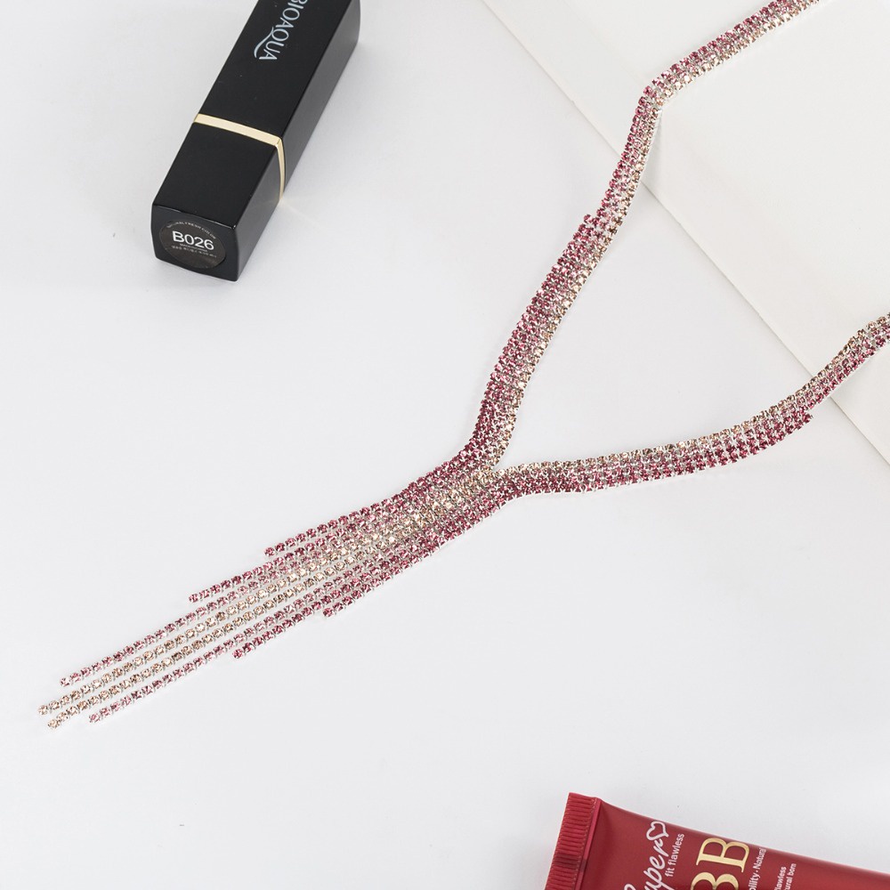 Kalung Liontin Rumbai Panjang Aksen Berlian Gaya Eropa Amerika Untuk Hadiah