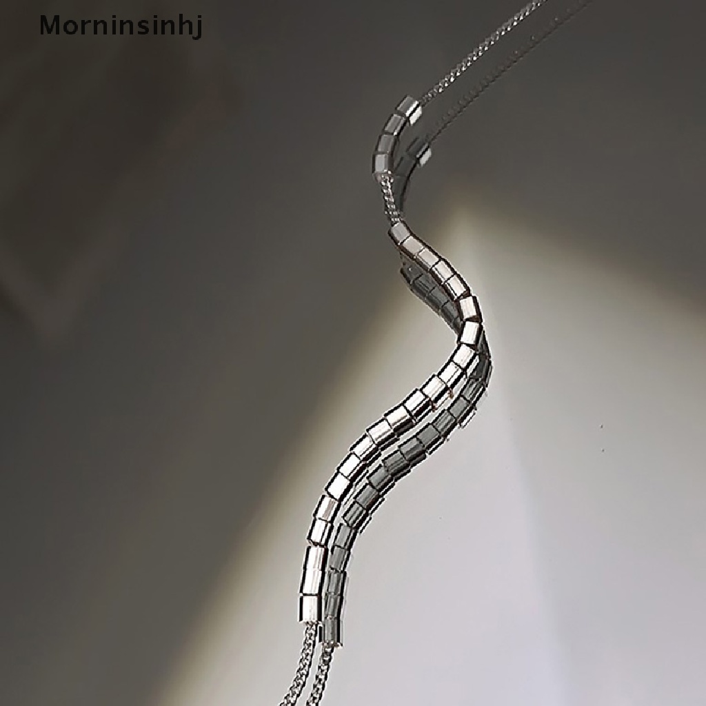 Mornin925 Sterling Silver Manik-Manik Persegi Kecil Rantai Klavikula Kalung Untuk Wanita Fashion id