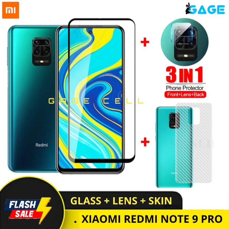 PROMO 3IN1 TEMPERED GLASS LAYAR KAMERA SKIN CARBON REDMI NOTE 9 PRO TG ANTI GORES DEPAN BELAKNG