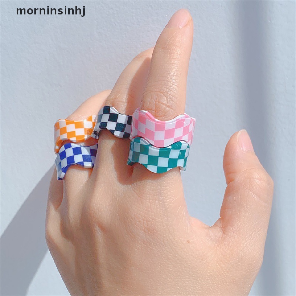 Mornin Cincin Akrilik Resin Geometri Model Terbuka Warna Warni Untuk Wanita