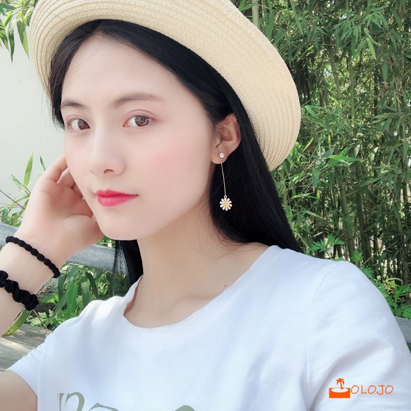 OLOJO  Korea Simple Daisy Sun Flower Pendant Earrings Anting JR1179