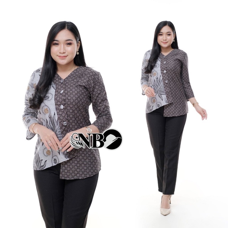 Baju Blouse zipper Batik Atasan Wanita Seragaman Uniform IPPNU Biru