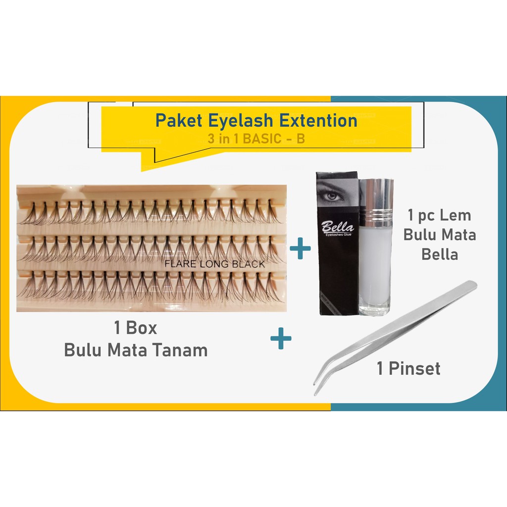 Paket Eyelash Extention 3 in 1 Bulu Mata Tanam Basic - B