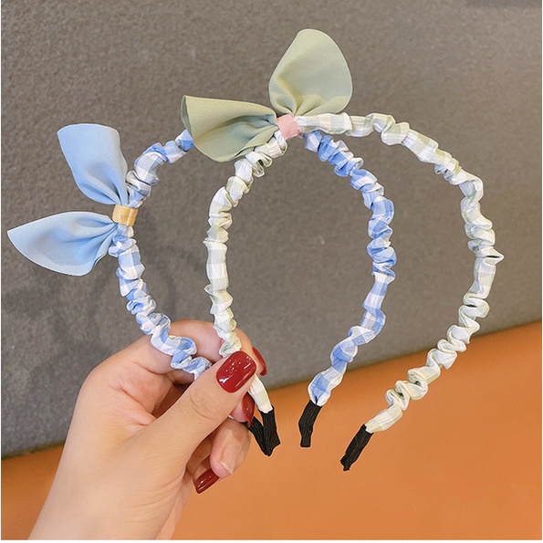 Bando Scrunchie Korea Perempuan Dewasa Pita Motif Kotak Aksesoris Rambut Bandana kualitas terbaik AK208