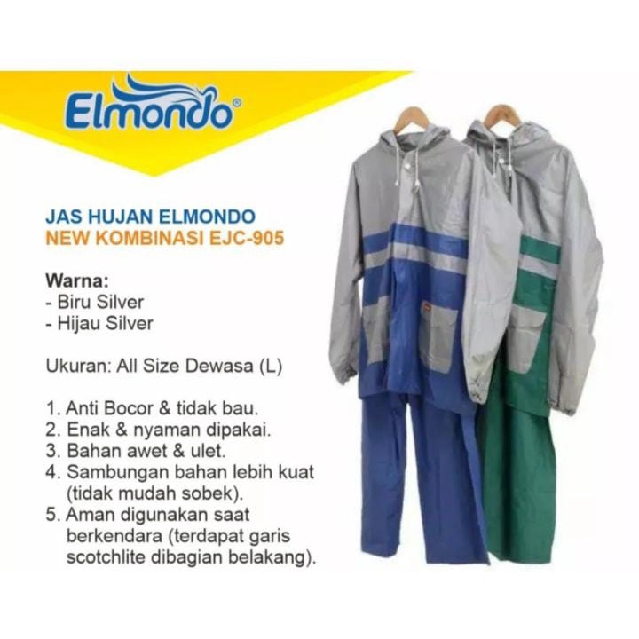 Jas Hujan Elmondo New Kombinasi Jaket Celana Untuk Pria Dan Wanita Bahan Karet Anti Air Tebal