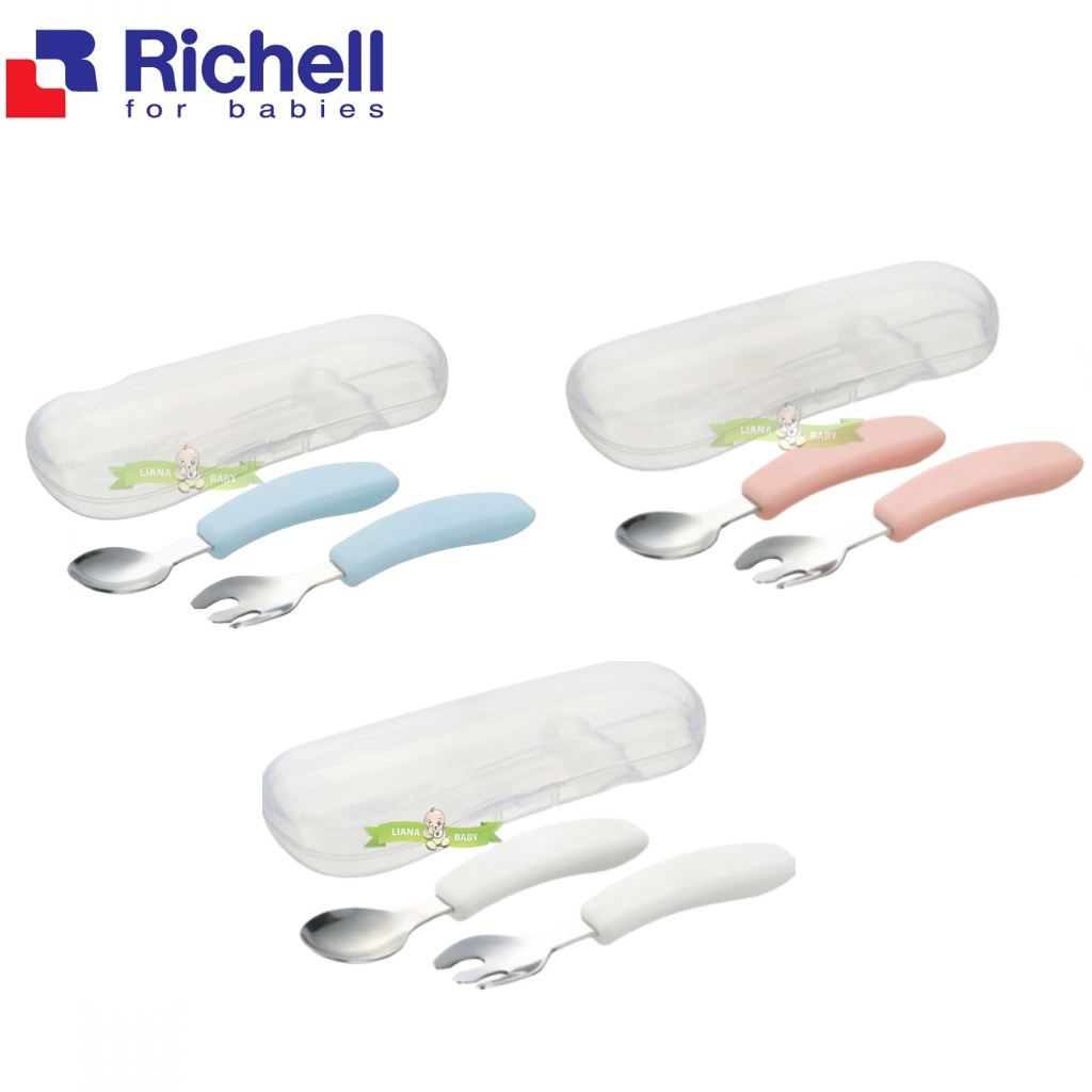 MAK323 RICHELL SENDOK GARPU TLI STAINLESS STEEL EASY GRIP SPOON &amp; FORK WITH CASE R420179