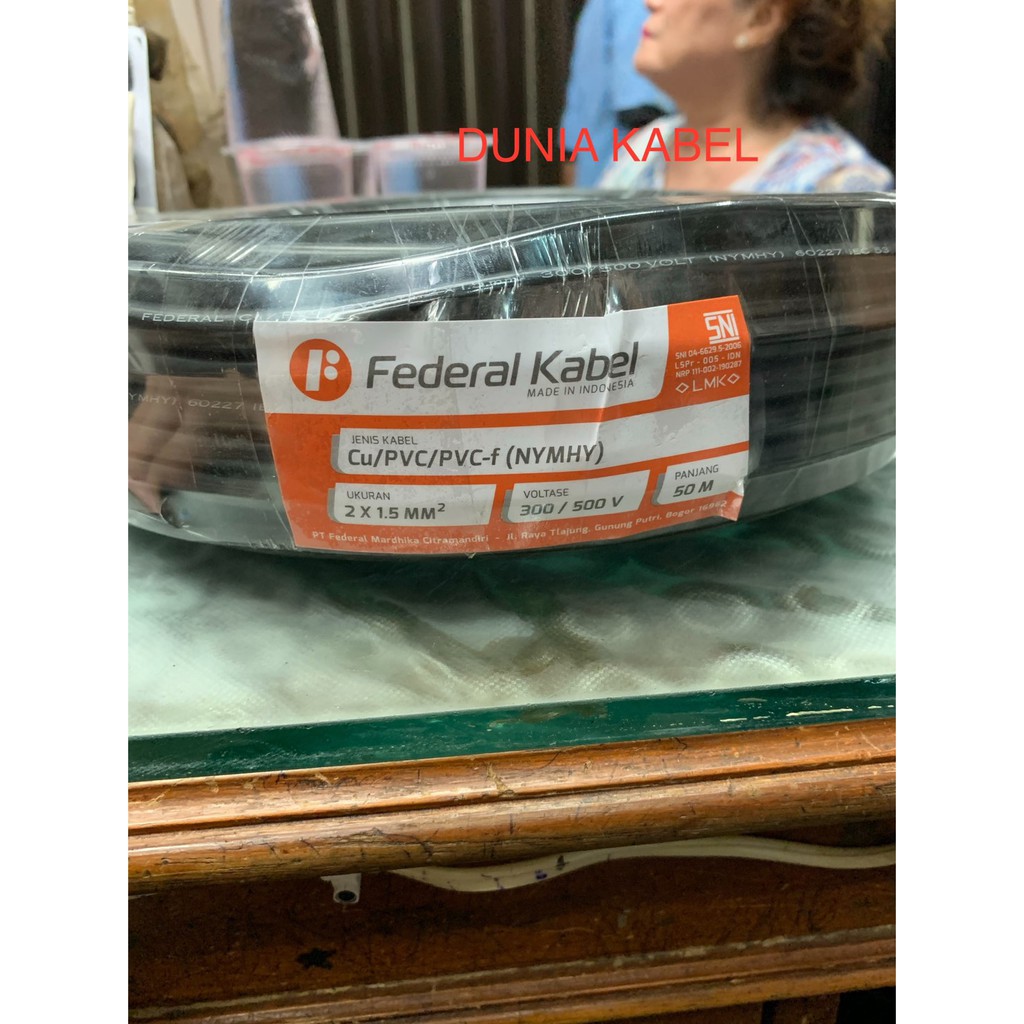 Kabel NYYHY /Serabut 2X1.5 2X1,5 Federal 50 meter hitam SNI