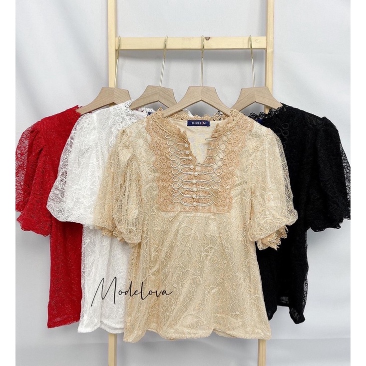 MDLV ~ 0224# CNY Nolanda Lace Top Pearl Blouse Korea Blouse Premium Blouse Import Fashion Import