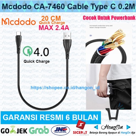 Mcdodo CA-7460 Kabel Type C Cable Data QC4.0 Android 20Cm cm Pendek Powerbank Fast Charging