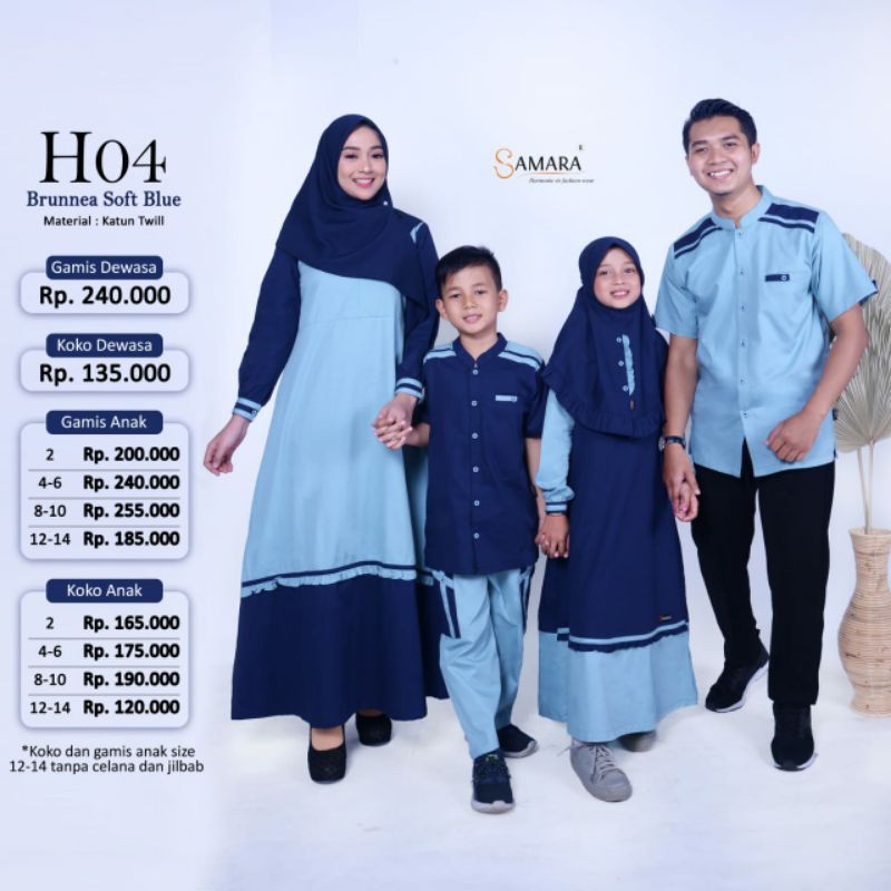 Samara H04 Brunnea Soft Blue Busana Muslim Sarimbit Keluarga baju Couple