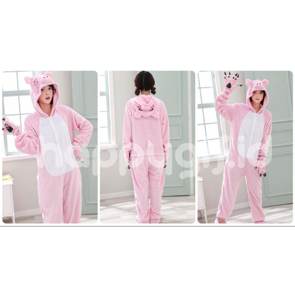 BAJU TIDUR KOSTUM ONESIE KIGURUMU PIYAMA PINK DEWASA KARAKTER - PIGGY PIG BABI