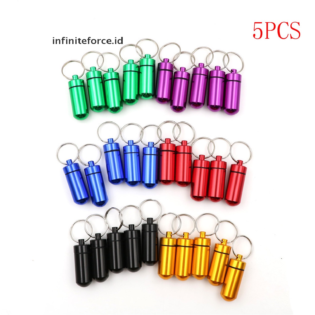 (Infiniteforce.Id) 5pcs / Set Botol Obat Pil Mini Bahan Aluminum Anti Air