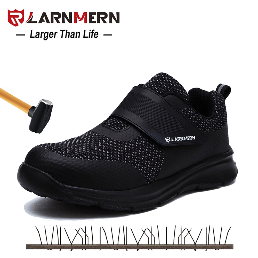 LARNMERN Pria Sepatu Safety Steel Toe Konstruksi Alas Kaki Pelindung Ringan 3D Tahan Guncangan Kerja Sepatu Sneaker untuk Pria