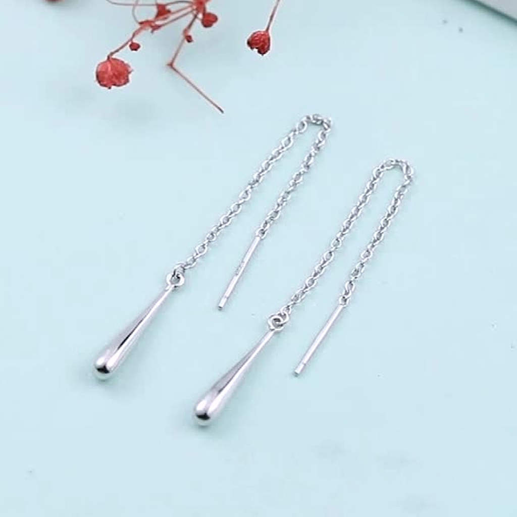 Hu Hu Hu Hu Hu Alat Bantu Pasang Kacamata♡ 1 Pasang Anting Rantai Juntai Panjang Liontin Tetesan Air Bahan 925 Silver Untuk Pesta