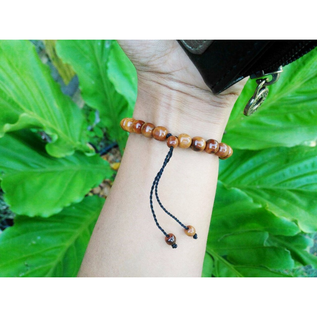 Gelang Tasbih Kayu Kokka Bulat Coklat - Tali Nylon