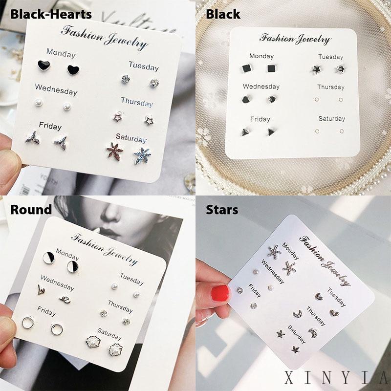 【COD】6Pcs / Set Anting Tusuk Simple Gaya Korea dengan Kristal + Mutiara untuk Wanita