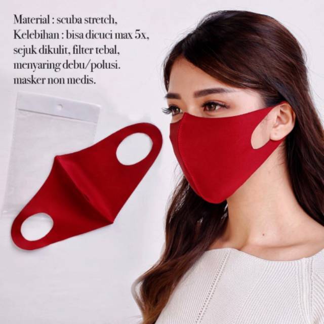 Masker SCUBA Korea - Bahan Kain Warna ( POLOS ) Cutting LASER Gramasi 280 - Anti Polusi Debu Bau DLL