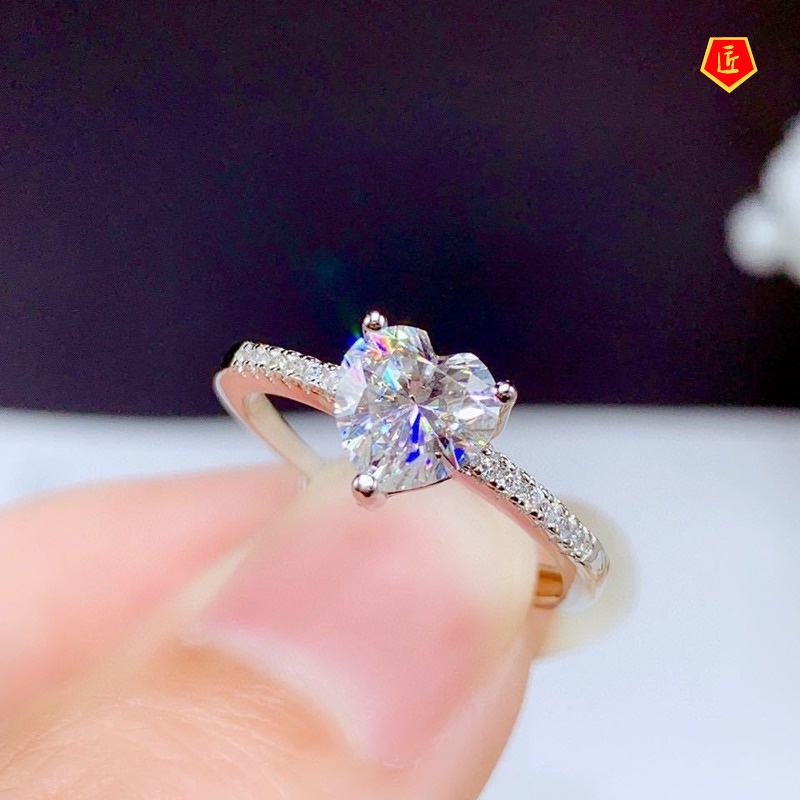 [Ready Stock]Simple Elegant Heart-Shaped Moissanite Diamond Ring for Women