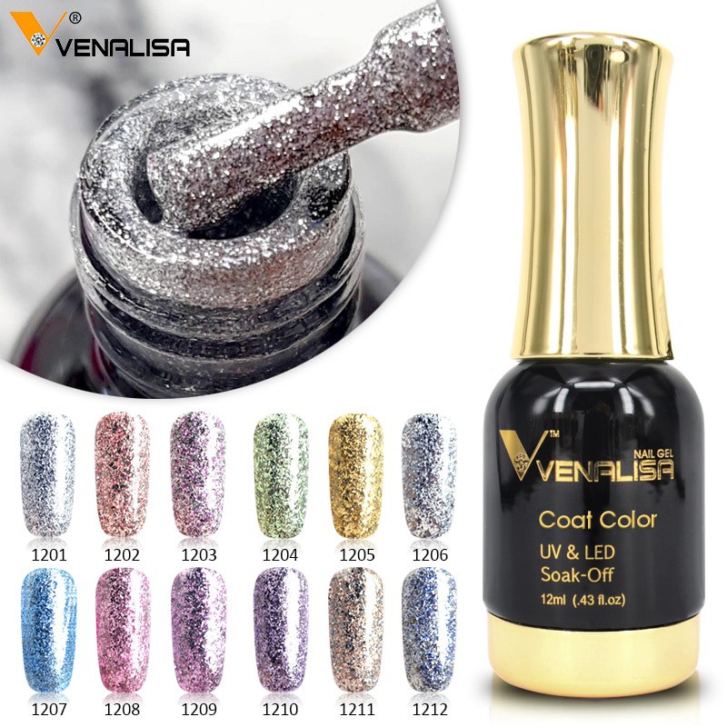 Kutek Gel Gliter Nail Polish Venalisa Colour Nail Gel polish 12 ml / UV Gel Glitter / Kutek UV LED