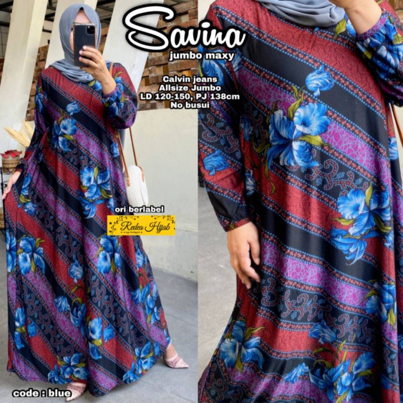 Savina Gamis Dress Maxy Jumbo Bigsize Bahan Calvin Jeans Melar Sampai LD 150 cm Ori Redea
