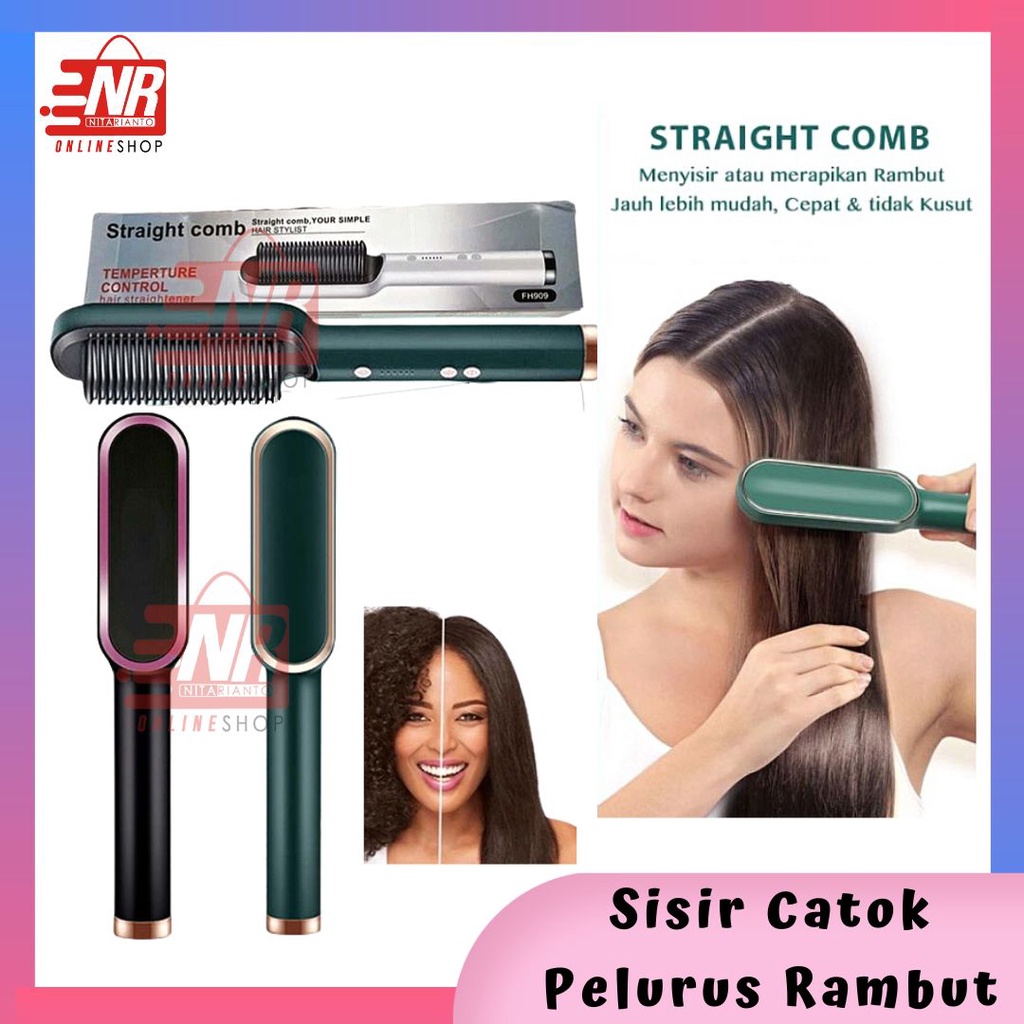 Sisir Catok Pelurus Rambut 2in1 Combo Fh-909 / Catok Sisir Viral / Hair Straightener Curler