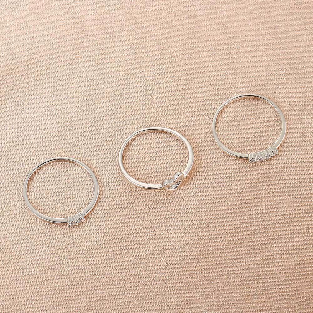 Agustina Cincin Logam 3 Pcs/set Temperamen Vintage Pesta Perhiasan Fashion Aksesoris Berongga Geometris Berlian Imitasi Ekor Rings