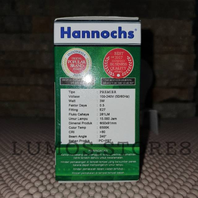 Lampu LED Hannochs 3 Watt Premier (Cahaya putih / kuning)