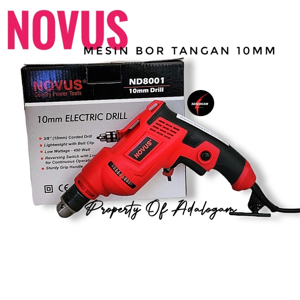 NOVUS ND8001 Electric Drill 10 MM - Mesin Bor Tangan Bolak Balik 10mm