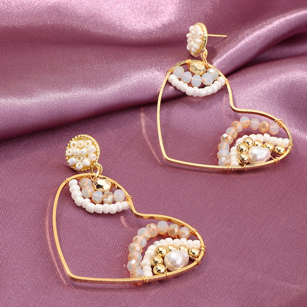 Hu Hu Hu Hu Hu Alat Bantu Pasang Kacamata♡ Anting Tusuk Gantung Wanita Desain Hati Hollow Hias Manikmanik Gaya Boho Untuk Pestaclub